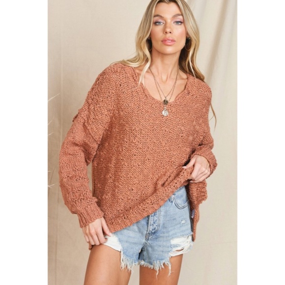 SOLD OUT Copper Pullover Textured Knit Long Sleeve Womens Casual Fall Winter - Picture 5 of 9